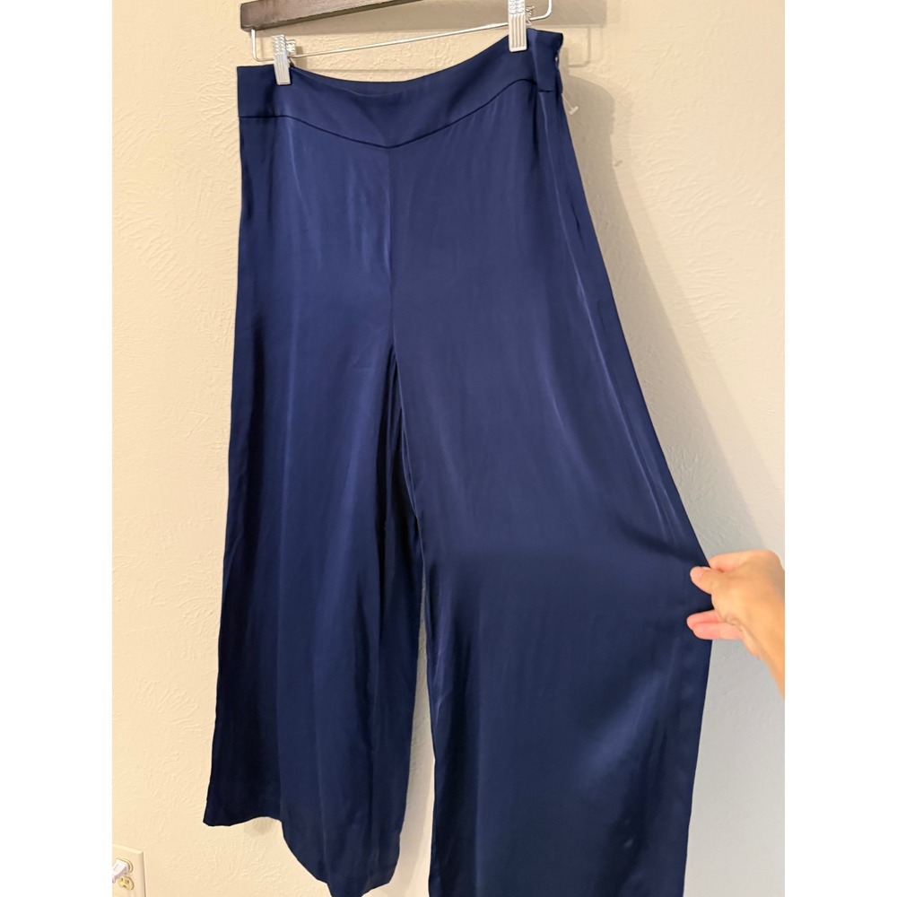 Ann Taylor Blue Satin Dramatic Wide Leg Pants Side Zip Size 6 from 2024